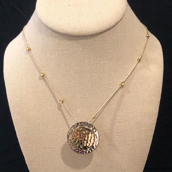 Silpada Silver and Gold Station Necklace and Two Tone Hammered Round Pendant - Picture 1 of 13